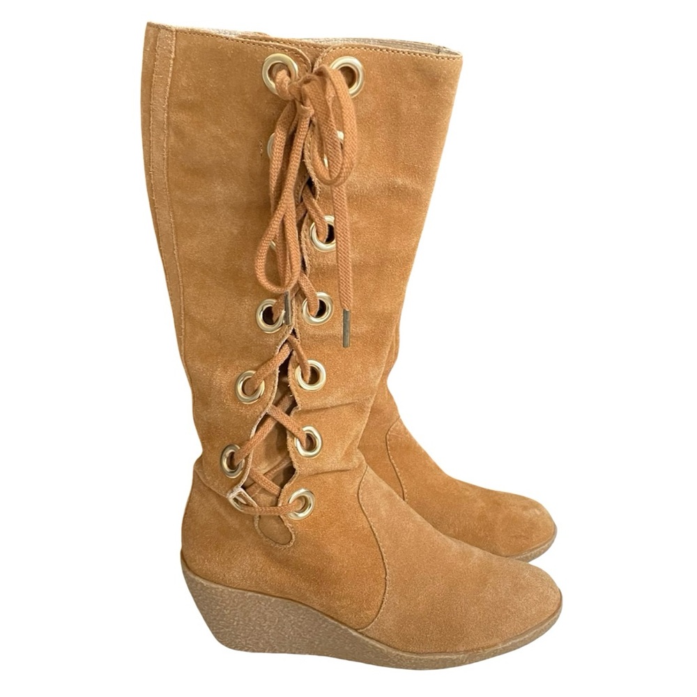 MICHAEL KORS Tan Suede Lace Up Wedge Boots Size 7.5